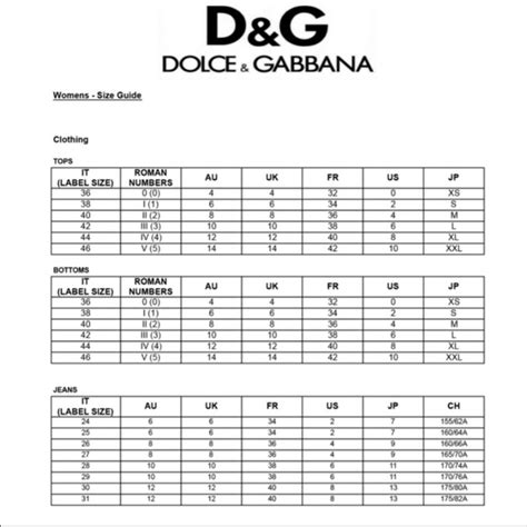 dolce size guide